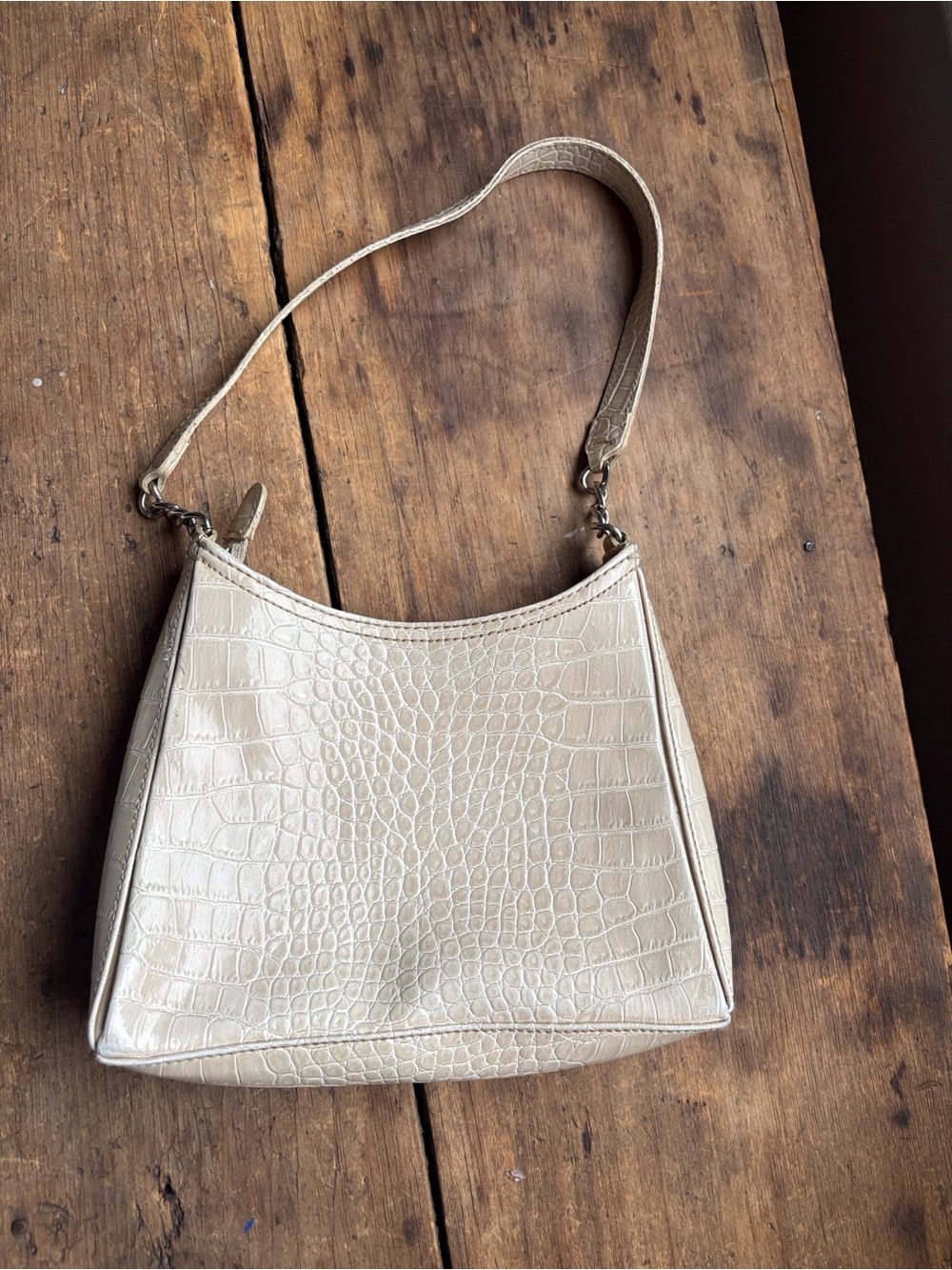 Liz Claiborne Cream Croc-Embossed Mini Shoulder Bag